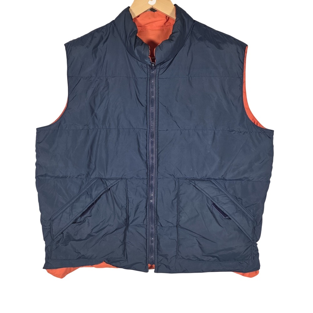 Kentfield Puffer Vest Mens L Navy Orange Goose Down Reversible Vintage Gorpcore